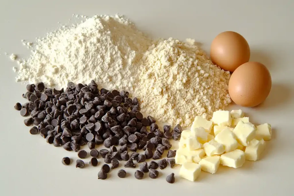  All ingredients for crumble cookies recipe.